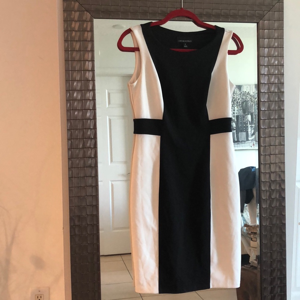 Great color block black and white dress.